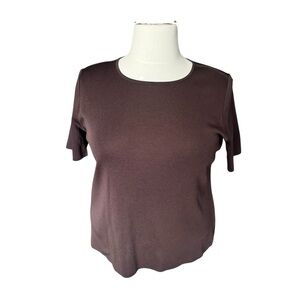 Exclusively Misook Brown Knit Short Sleeve Top XL Women’s Classic Minimalist C58